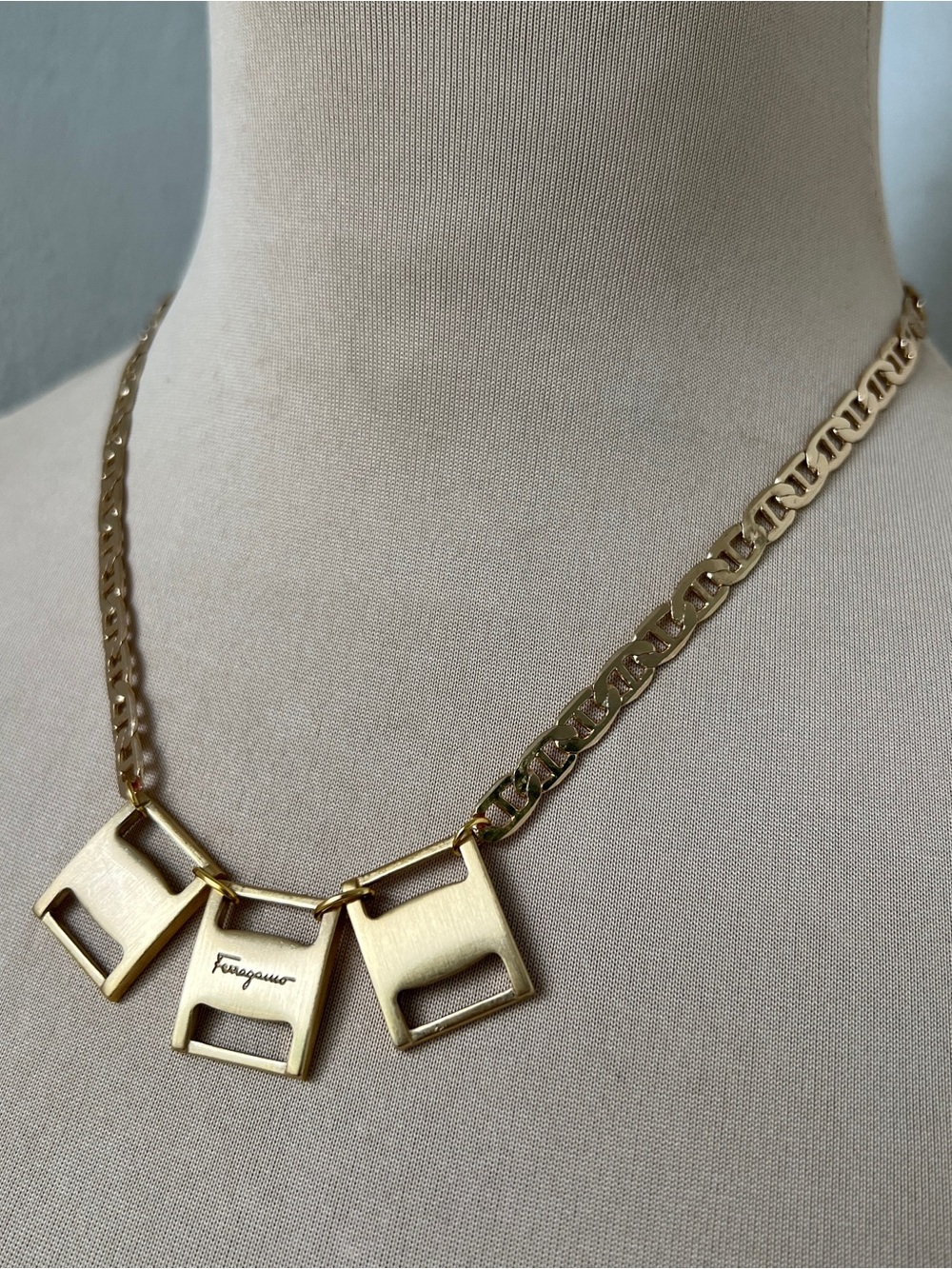Custom Vintage Ferragamo Hardware Necklace Gold Mariner Link Chain 18”